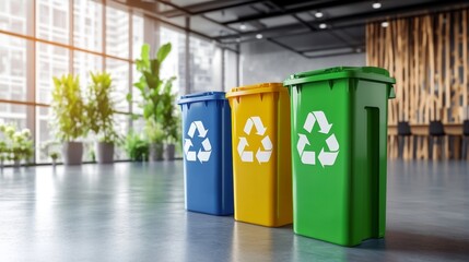 Office recycling bins supporting eco-friendly practices in a modern workspace for sustainable living