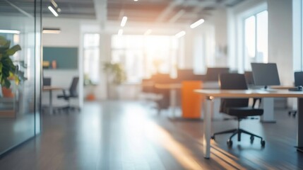 Fototapeta premium Bright and airy office space with modern design, featuring blurred background elements