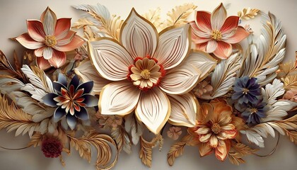 Luxurious Floral Ceiling Decoration, 3D Digital Illustration of Lavish Flower Display on Elegant Wallpaper Background, Perfect for Artistic Interiors and Design Concepts