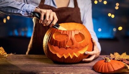 photo of Carving a pumpkin for halloween