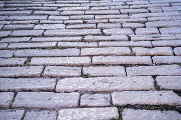 Close-up of a stone path texture with irregular shapes and natural surface details, ideal for outdoor design, landscaping, or architectural backgrounds.