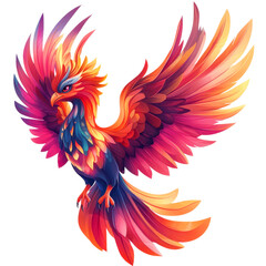 A vibrant and colorful phoenix illustration, symbolizing rebirth and transformation with its stunning feather display.