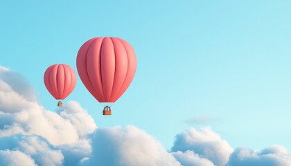 Fototapeta premium Dreamy hot air balloons with soft clouds, gentle hues, serene atmosphere, 3D illustration