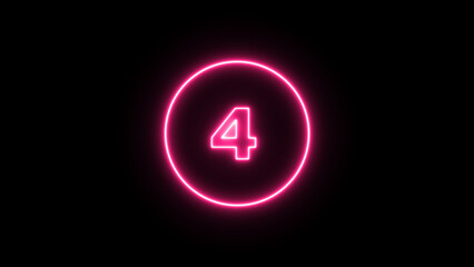 Glowing neon number 4 , neon light colorful number of illustration on black background.  Glowing neon lighting on dark background. Numbers futuristic style