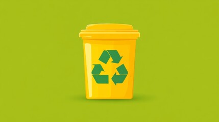 Bright green and yellow recycling bin icon with lid and arrows for educational materials