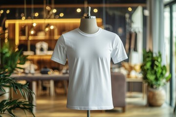 Tshirt on stylish mannequin in boutique background created with Generative AI