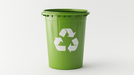 Eco-friendly green trash bin with recycling symbol on a bright background for sustainable living