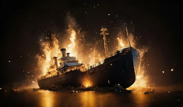 "Doomed Voyage: The Sinking Ship in Flames"
