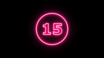 Glowing neon number 15 , neon light colorful number of illustration on black background.  Glowing neon lighting on dark background. Numbers futuristic style