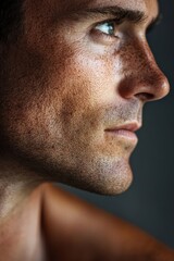 Naklejka premium Melanoma Awareness: Close-up ofMole on Young Man's Shoulder in Clinical Lighting