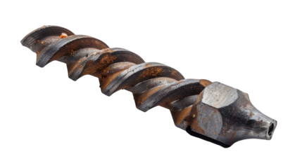Rusty drill bit closeup isolated transparent background