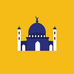 vector illustration of blue and white mosque with yellow background