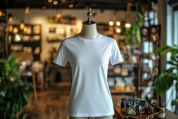Obraz premium Tshirt on stylish mannequin in boutique background created with Generative AI