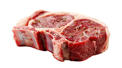Fototapeta premium Raw seasoned beef steak with bone transparent background