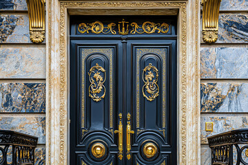 A close up of luxury mansions front door showcases intricate designs and elegant details, highlighting opulence and craftsmanship of architecture