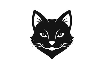 A cat head icon, featuring a modern stylish shape with an underline, set on a solid white background vector art illustration