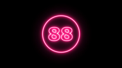 Glowing neon number 88 , neon light colorful number of illustration on black background.  Glowing neon lighting on dark background. Numbers futuristic style
