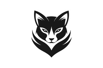 A cat head icon, featuring a modern stylish shape with an underline, set on a solid white background vector art illustration