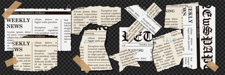 Naklejka premium Set of old torn or ripped paper sheets. Scrapbook uneven edge, newspaper page split. Abstract realistic ornament or decoration clip art for social media banner. Vector illustration.