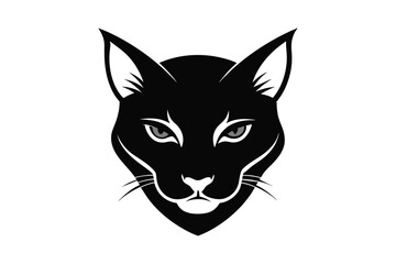 A cat head icon, featuring a modern stylish shape with an underline, set on a solid white background vector art illustration