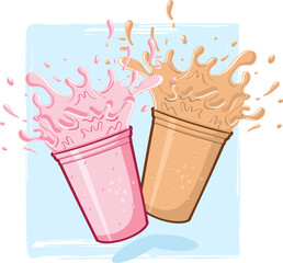 Fresh Cold Chocolate Strawberry Beverage Drink Illustration