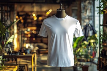 Fototapeta premium Tshirt on stylish mannequin in boutique background created with Generative AI