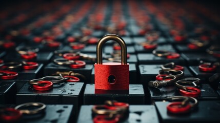 Red Padlock in a Sea of Black