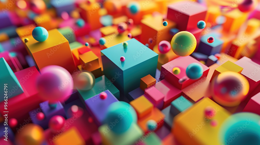 Poster Abstract background with colorful 3D shapes scattered in geometric composition. Generated AI