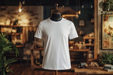 Fototapeta premium Tshirt on stylish mannequin in boutique background created with Generative AI