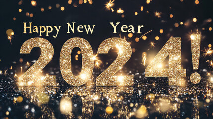 Wishing you a "Happy New Year 2024!" This elegant design features sparkling gold numbers, perfect for celebrating the new year.