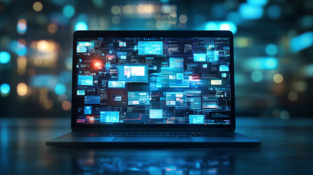 Diverse online content displayed on a modern laptop screen