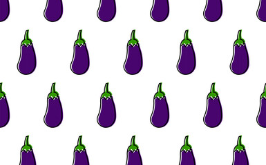 Seamless pattern. Eggplant icon on white background. For design of fabric, packaging, cover, proper food products. Vector graphics 