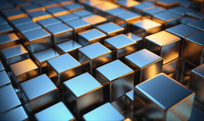 Obraz premium A close-up of a grid of metallic cubes reflecting light