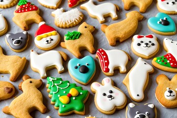 Obraz premium Cheerful Closeup of Animal-Shaped Cookies with Continuous Motif for Festive Baking