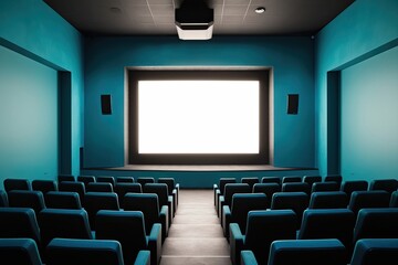 Desolate Cinema with Untouched White Screen in Cerulean Atmosphere