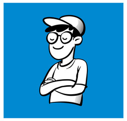 Cool man mascot character black white illustration