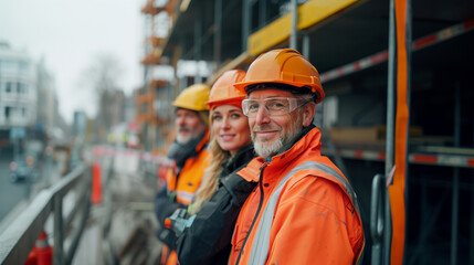 Obraz premium Engineers in Safety Gear A Man and a Woman at a Construction Site