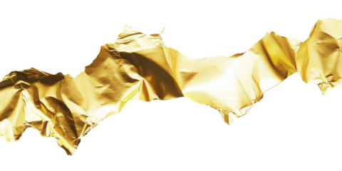 Torn gold paper with frayed edges isolated on transparent background
