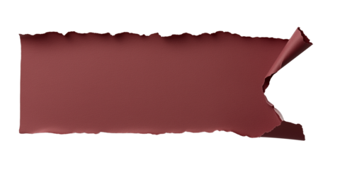Roughly torn maroon paper strip with jagged edges isolated on transparent background