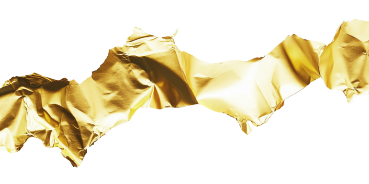 Torn gold paper with frayed edges isolated on transparent background