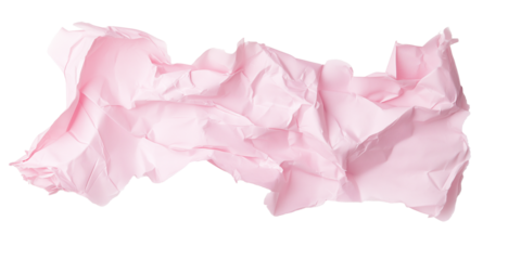 Crumpled pink paper with ripped edges isolated on transparent background