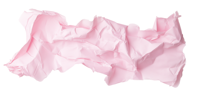 Crumpled pink paper with ripped edges isolated on transparent background
