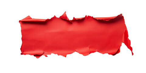 Ripped red paper with jagged edges isolated on transparent background