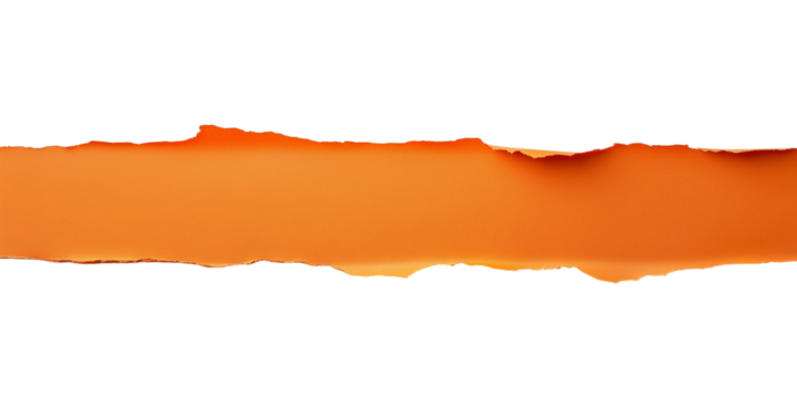 Torn orange paper strip with rough texture isolated on transparent background