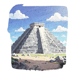 Pyramid Ancient Cartoon Whimsical Power Journey Mystery Majesty Touch Art Beauty Moment Celebration Simple Little Wonder History Architecture Past Pyramids Maya Imagination Life Color Watercolor
