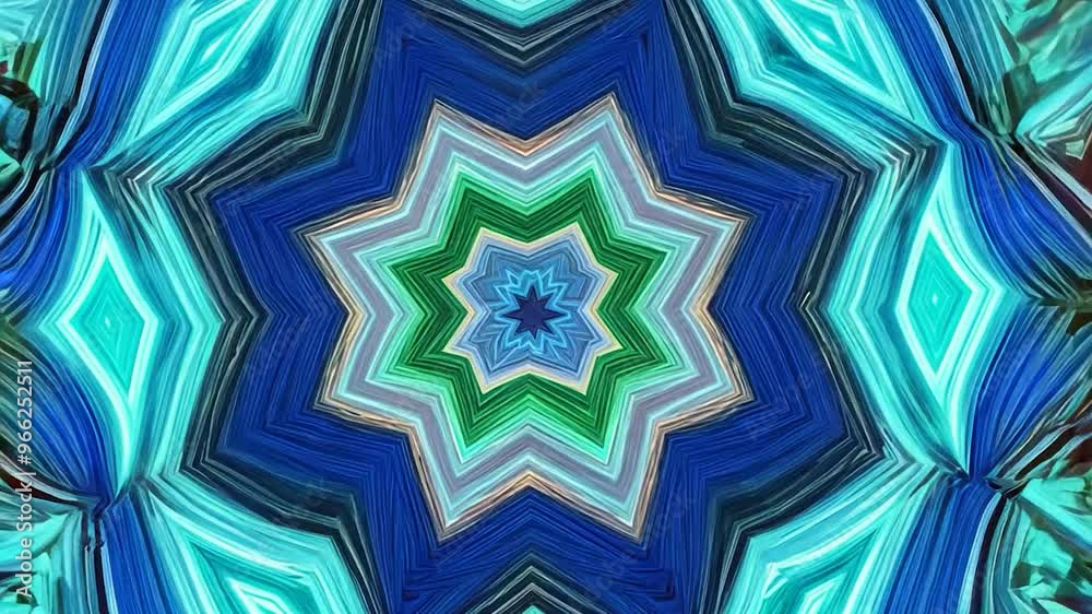 Poster Abstract pattern with vibrant colors and intricate details, forming a mesmerizing kaleidoscope effect. The symmetrical composition and bold hues create a visually captivating design