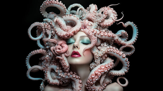 Surreal Portrait of a Woman with Octopus Tentacles