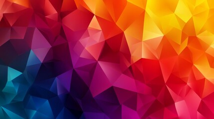 Obraz premium A vibrant abstract background featuring a colorful geometric pattern of triangles transitioning from deep blue to red, orange, and yellow. The design symbolizes energy, creativity, and the spectrum of