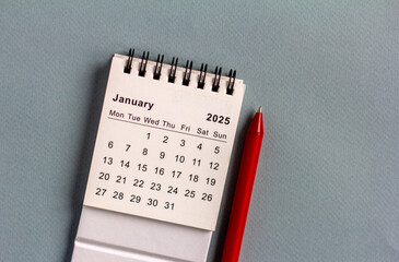 Hello 2025. Planning calendar on a gray background.