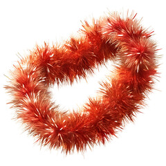 Red tinsel garland Christmas decoration on white background